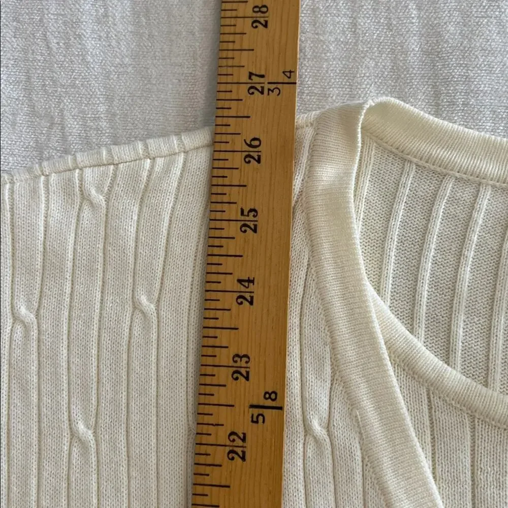 Vintage 90s Liz Claiborne Villager Ivory Ribbed Faux Twinset Cardigan Size 1/XL